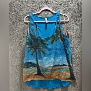No Boundaries Turquoise Palm Tree Beach Print Tank